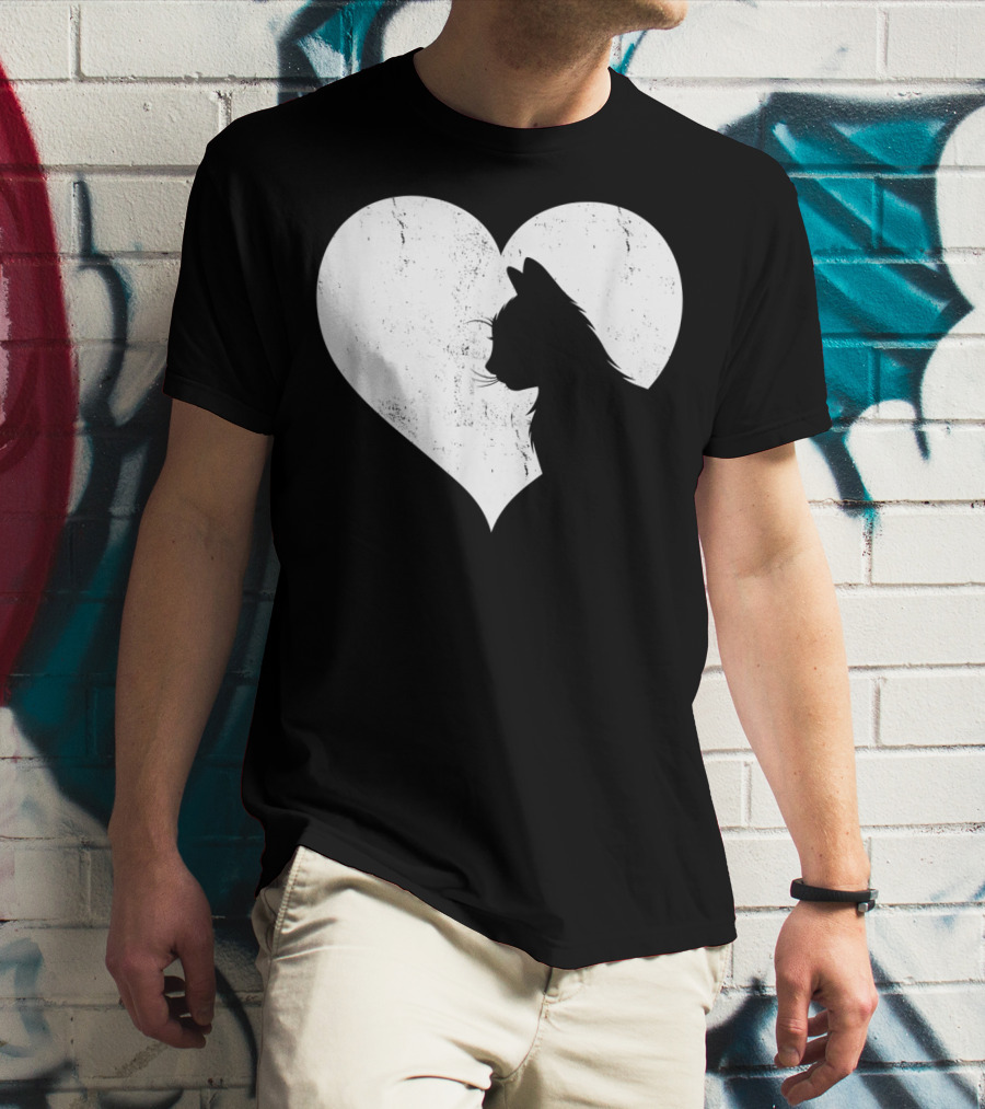 Cute Cat Heart Silhouette For Cat Lovers T-Shirt