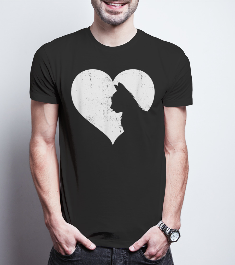 Cute Cat Heart Silhouette For Cat Lovers T-Shirt