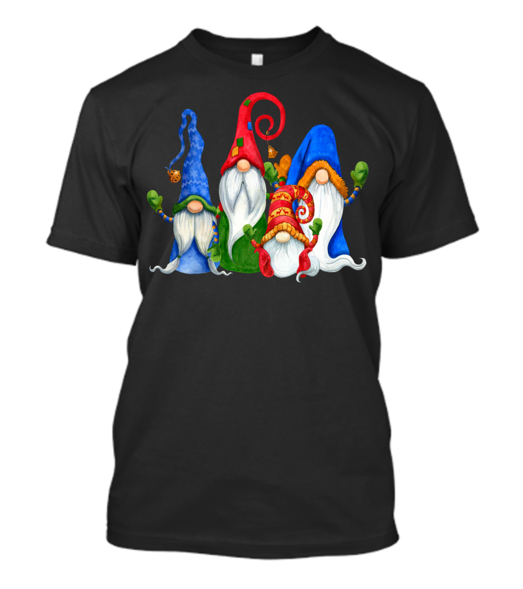 Cute Four 4 Nordic Gnomes Christmas Elves With Colorful Hats And Beards T-Shirt