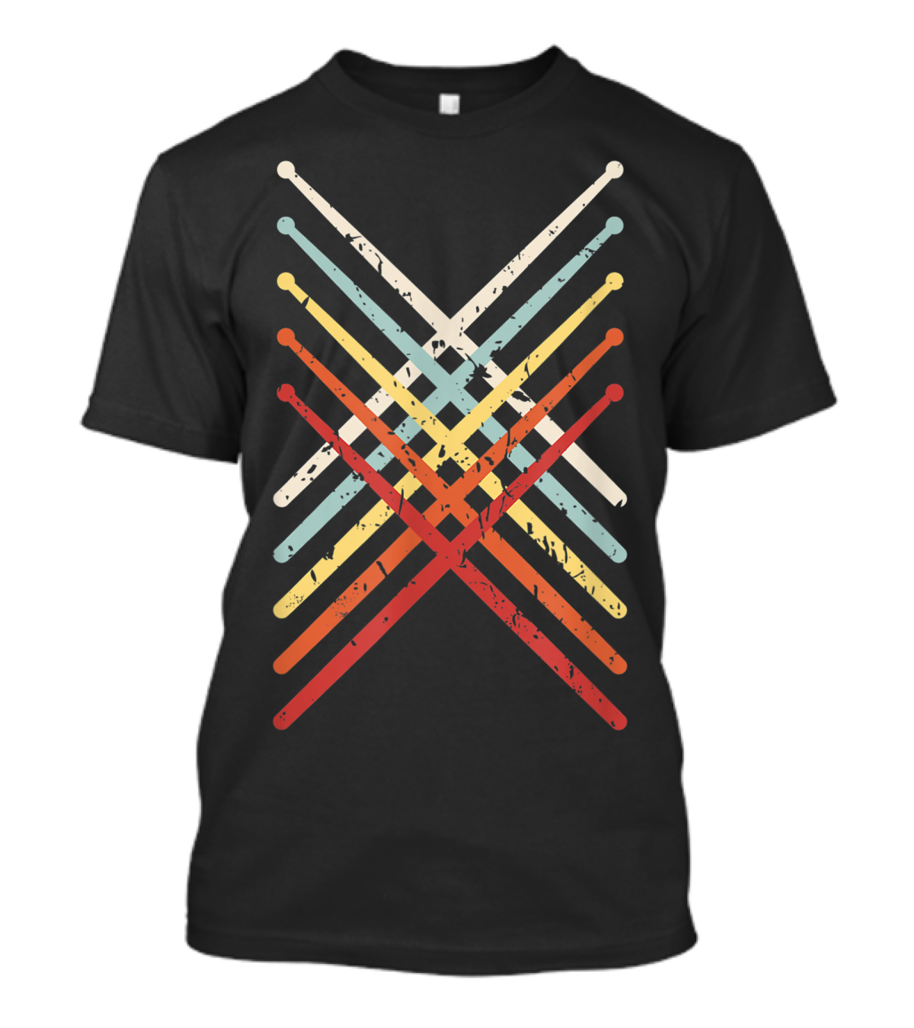Vintage Drum Sticks Crossed Retro American Flag T-Shirt