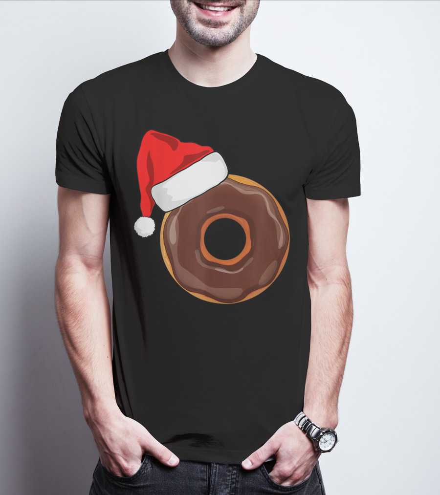 Santa Hat Chocolate Donut Christmas Humor T-Shirt