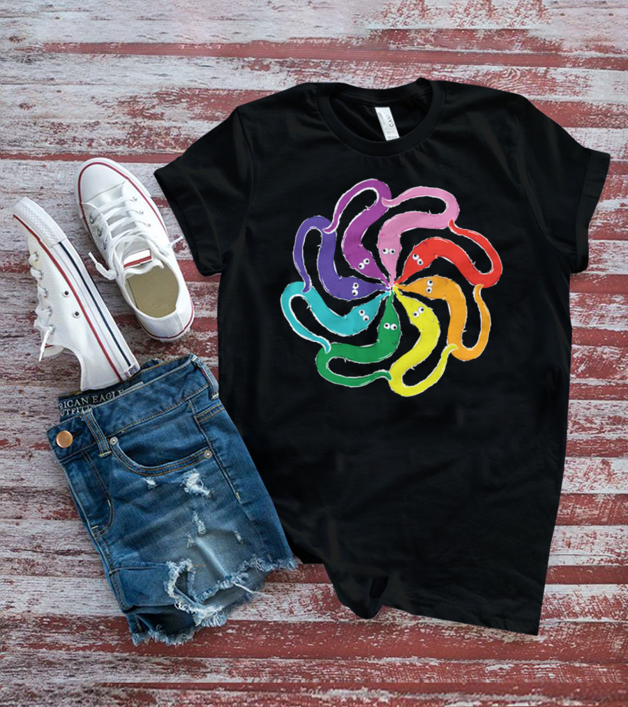 Funny Fuzzy Worm On A String Rainbow Mandala Kaleidoscope T-Shirt