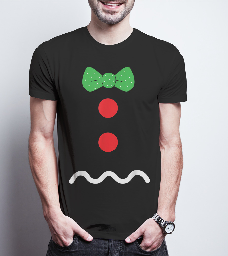 Funny Gingerbread Man Christmas Holiday Bow Tie Buttons T-Shirt