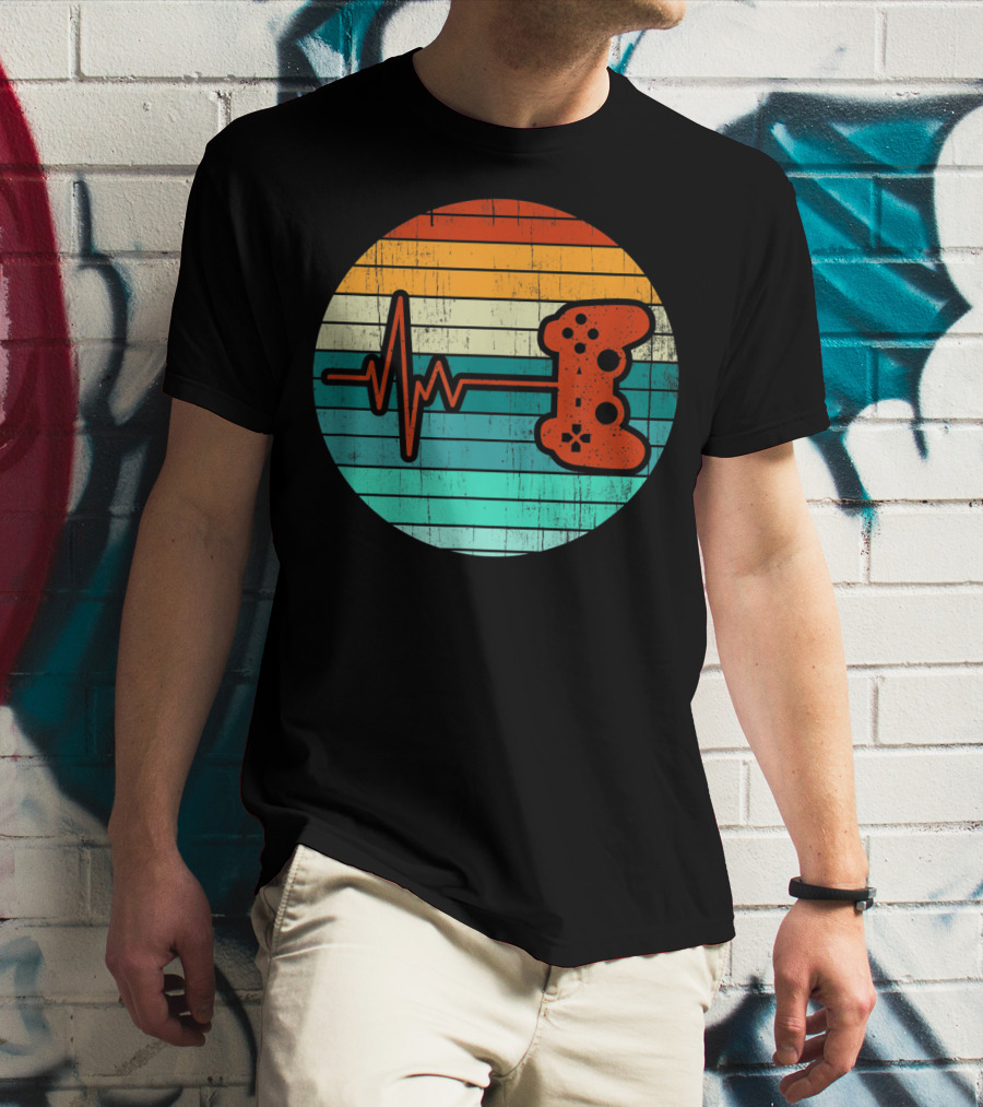 Funny Video Game Lover Heartbeat Retro Controller T-Shirt