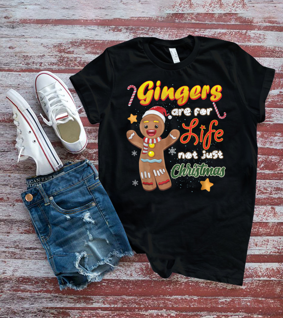 Gingers Are For Life Not Just Christmas Gingerbread Cookie With Candy Cane And Santa Hat T-Shirt