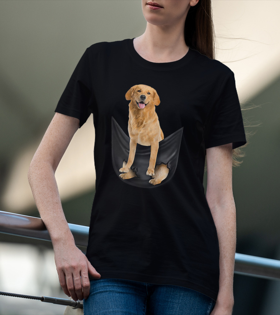 Golden Retriever In Black Pocket T-Shirt