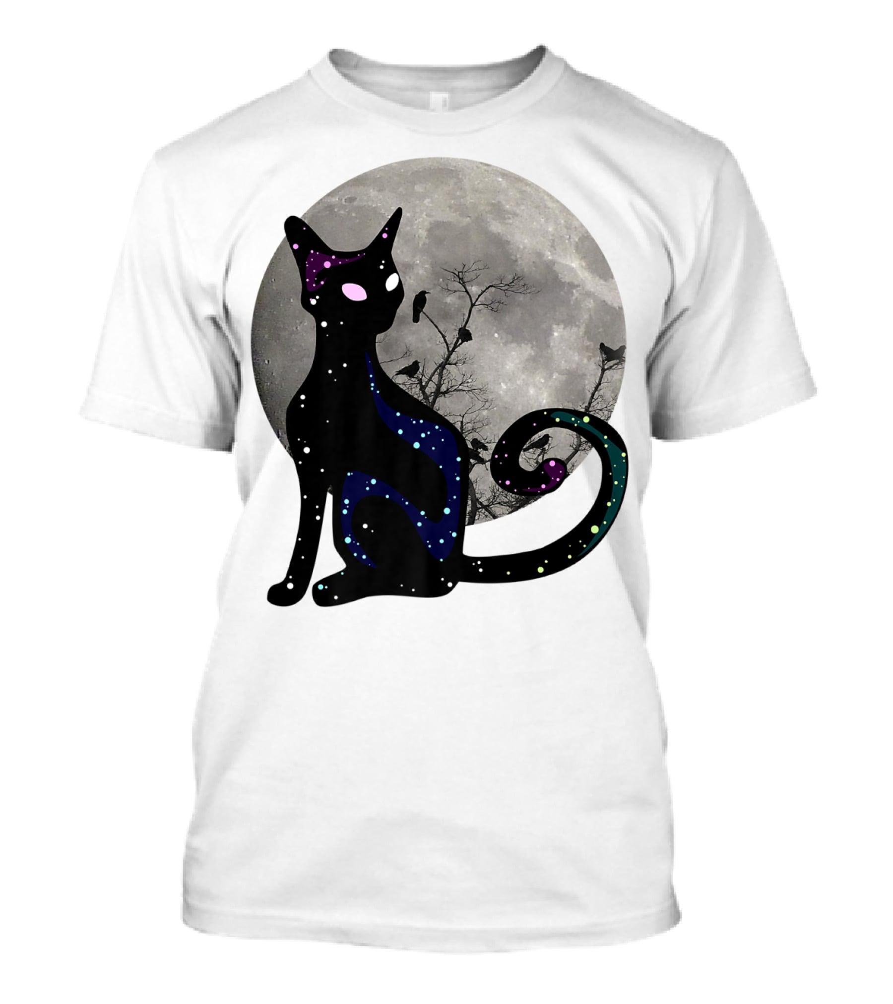 Halloween Scary Black Cat Gothic Full Moon Ravens T-Shirt