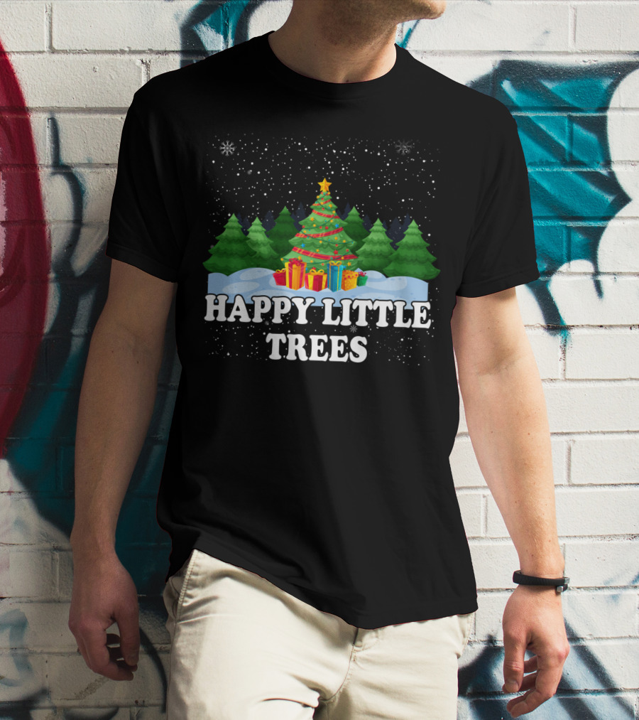 Happy Little Trees Christmas Holiday Snowy Scene T-Shirt