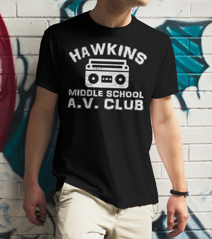 Hawkins Middle School A.V. Club Vintage 80s Boom Box T-Shirt