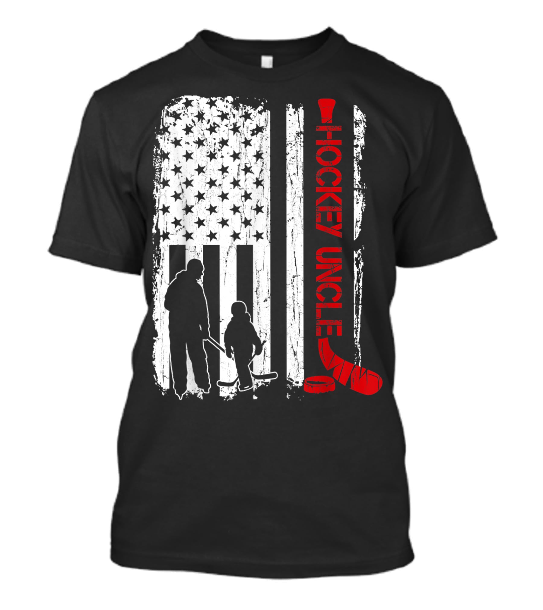 Hockey Uncle American Flag Silhouette With Stick And Player T-Shirt