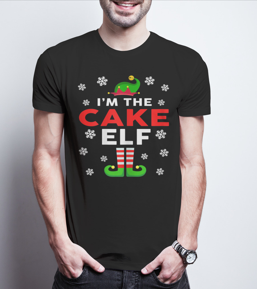 I'm The Cake Elf Snowflakes Festive Green Striped Hat And Shoes T-Shirt
