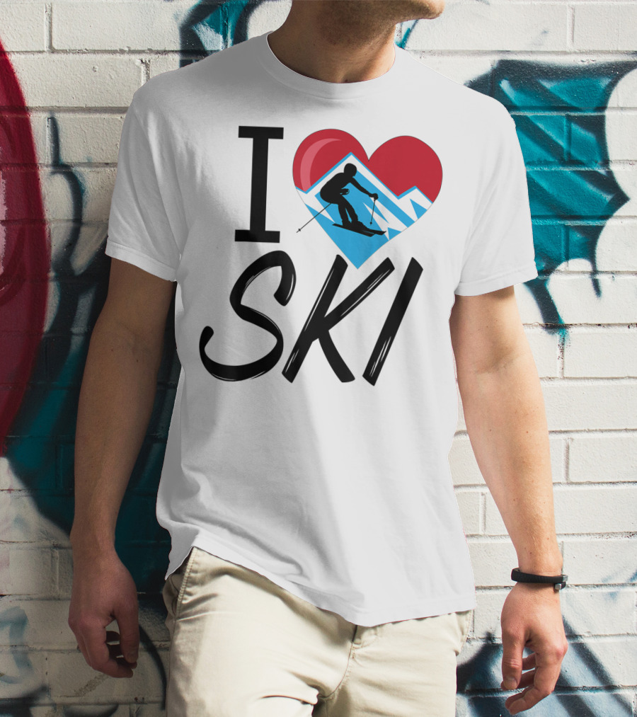 I Love Skiing With Heart And Skier T-Shirt