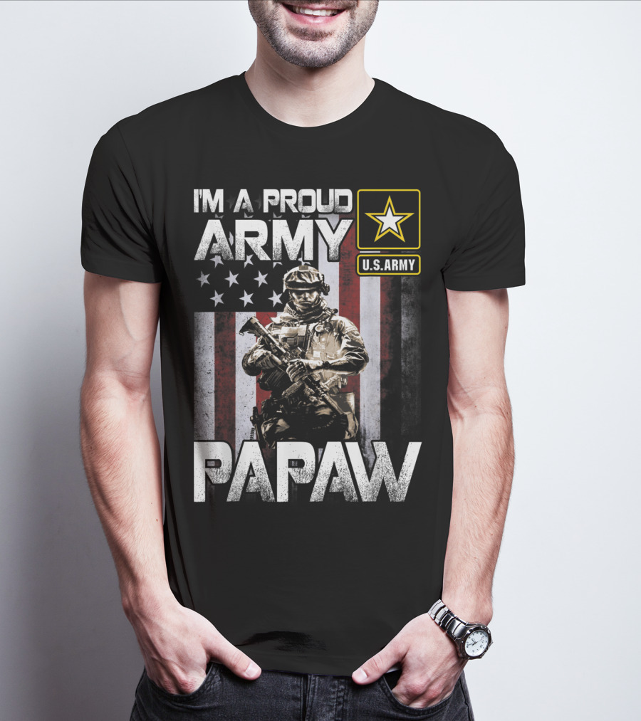I'm A Proud Army Papaw U.S. Army Star Soldier And American Flag T-Shirt