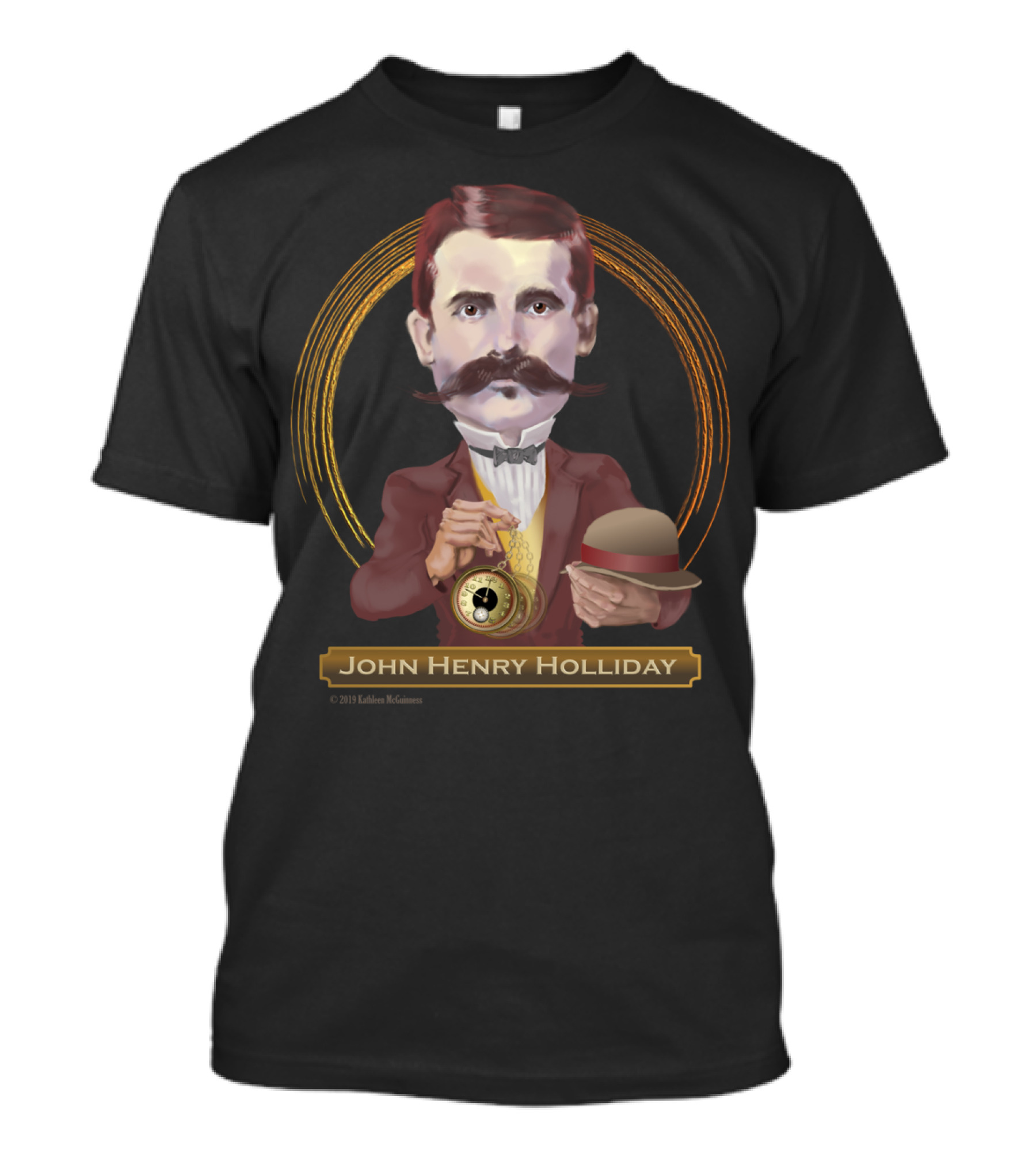 John Henry Holliday Wild West Legend Holding Pocket Watch And Bowler Hat T-Shirt