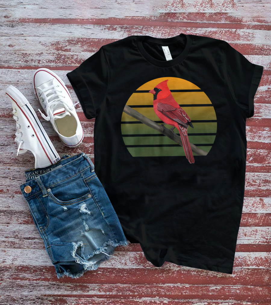Jzbirds Northern Cardinal Bird Animal Vintage Sunset Circle T-Shirt
