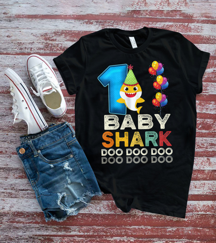 1 Baby Shark Doo Doo Doo Kids 1st Birthday Son Daughter T-Shirt