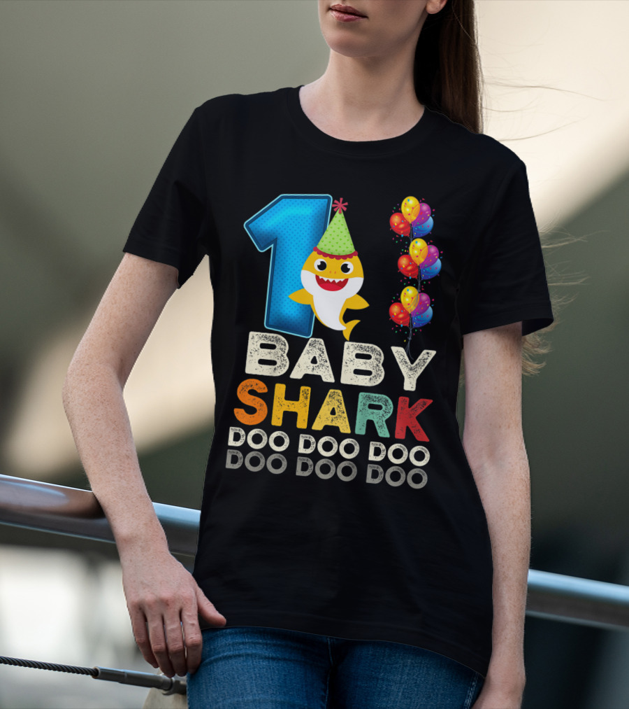 1 Baby Shark Doo Doo Doo Kids 1st Birthday Son Daughter T-Shirt