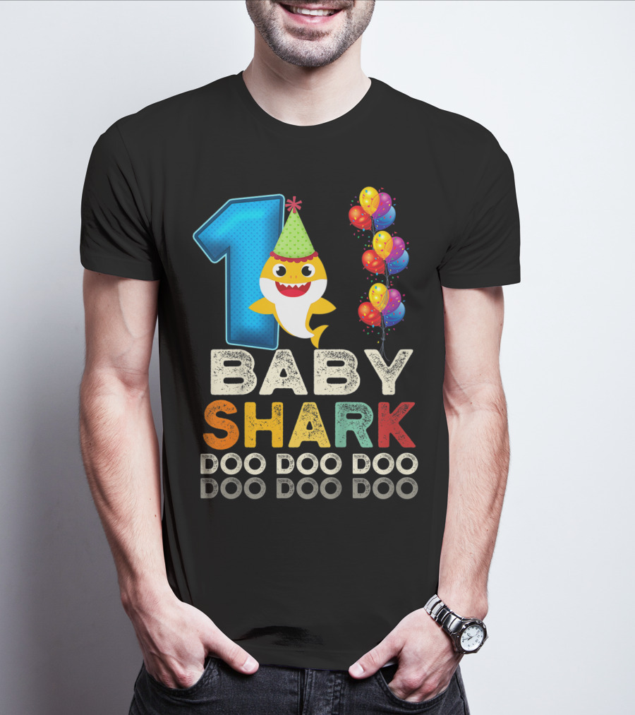 1 Baby Shark Doo Doo Doo Kids 1st Birthday Son Daughter T-Shirt