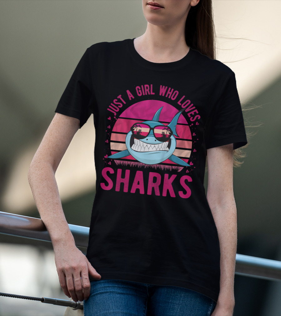 Just A Girl Who Loves Sharks Retro Sunset T-Shirt