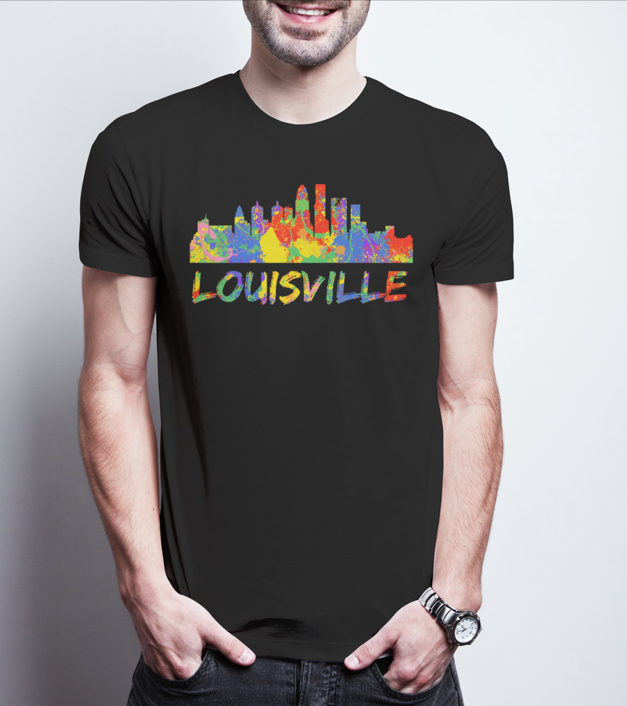 Louisville Rainbow Skyline Colorful Cityscape T-Shirt