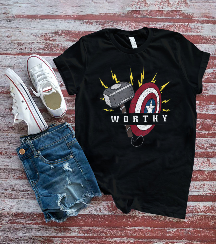 Worthy Marvel Avengers Endgame Captain America Shield Mjolnir T-Shirt