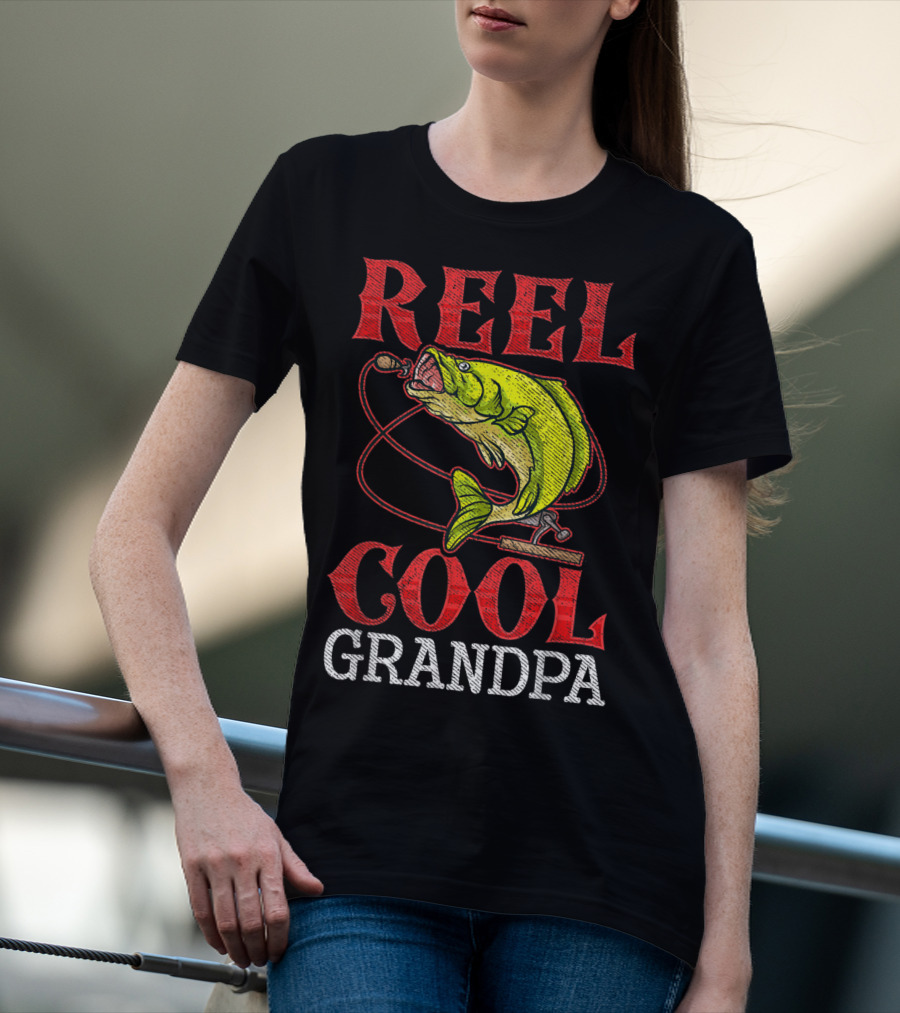 Reel Cool Grandpa Fishing Lover Bass Catcher T-Shirt