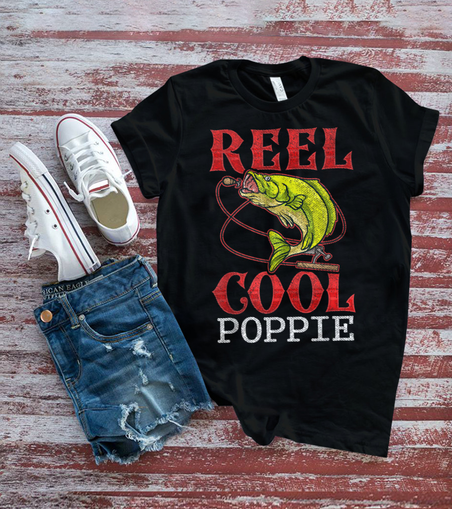 Reel Cool Poppie Fishing Lover Bass Jumping Rod T-Shirt