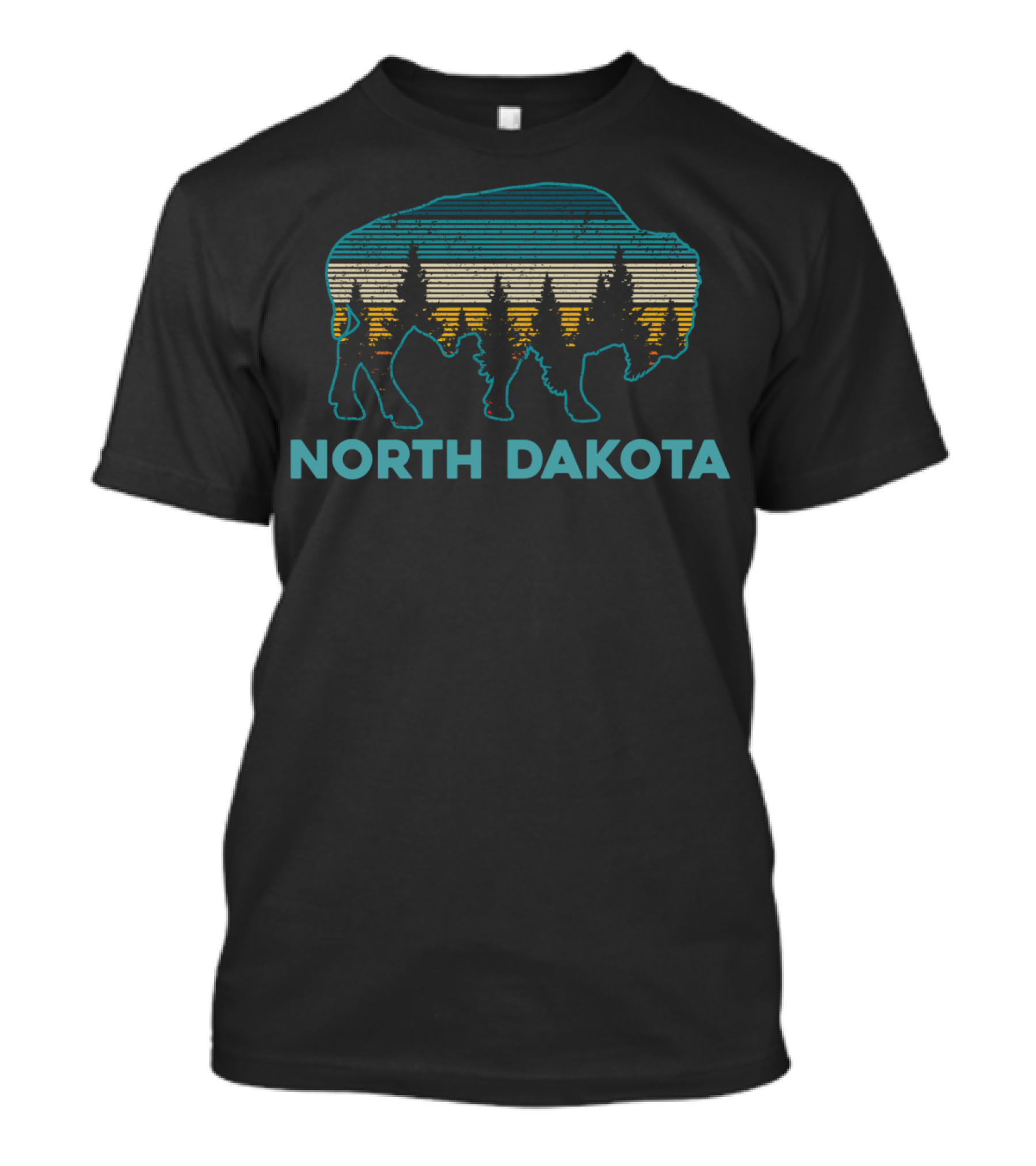 North Dakota Vintage American Buffalo With Forest T-Shirt
