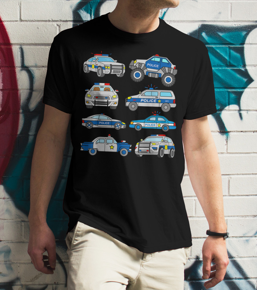 Police Vehicles Cop Cars Badge Lights Variety 911 T-Shirt