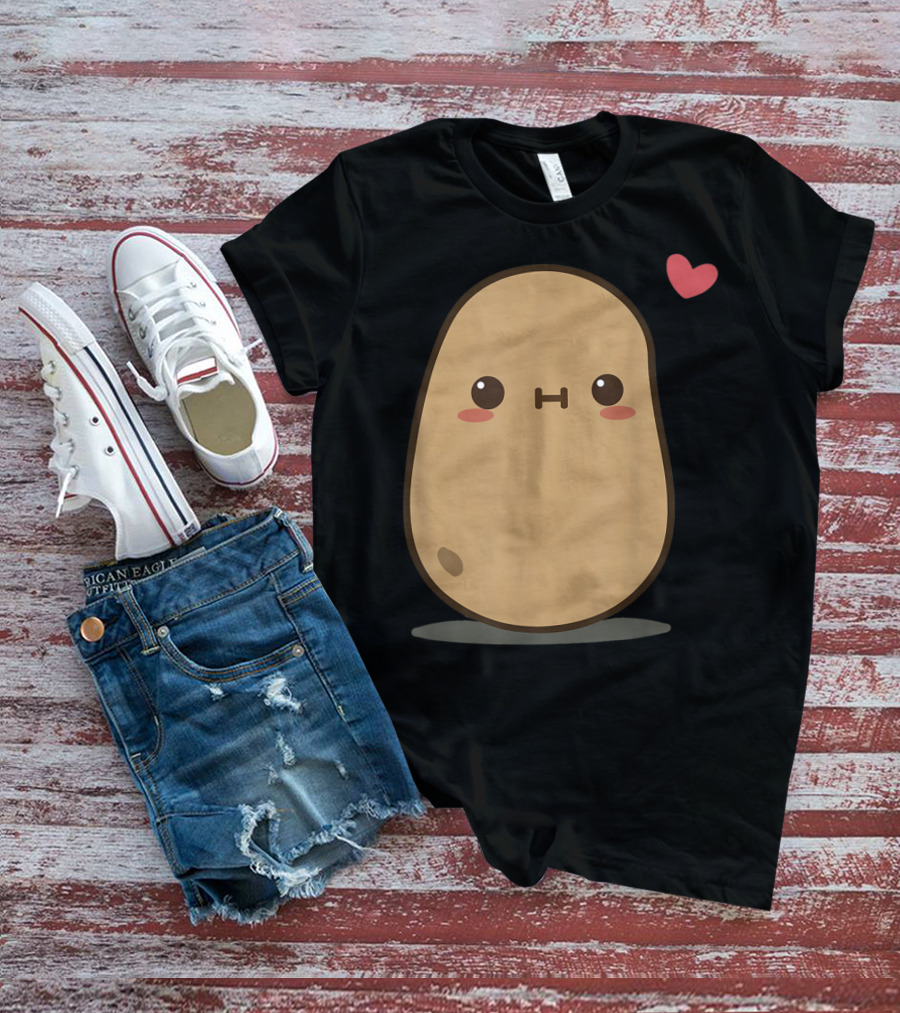 Potato Love Heart Cute Kawaii Character With Heart Balloon T-Shirt