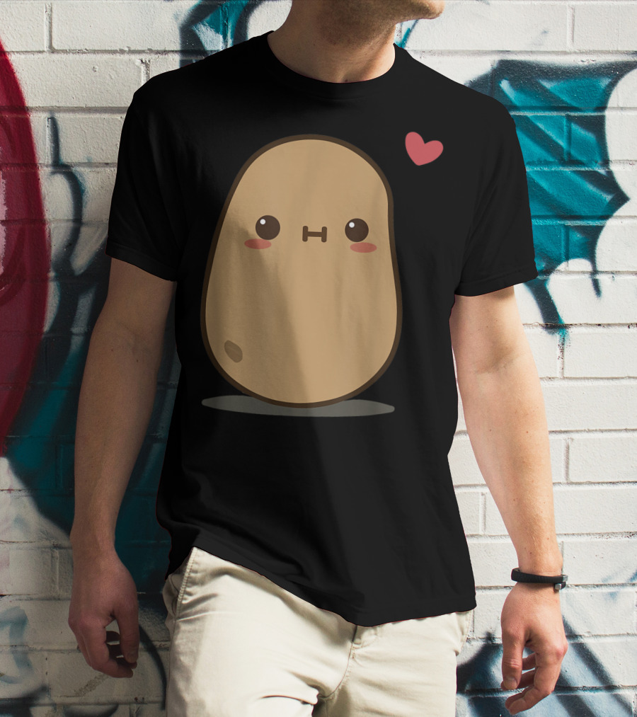 Potato Love Heart Cute Kawaii Character With Heart Balloon T-Shirt