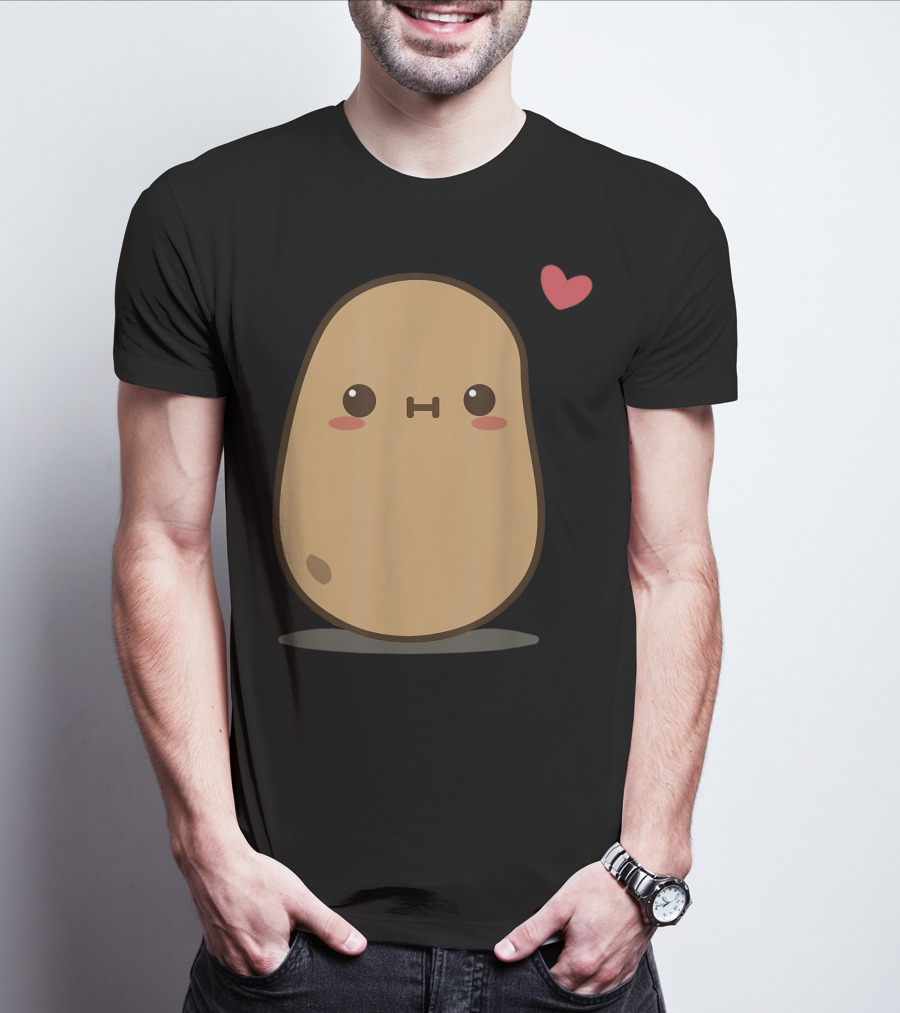 Potato Love Heart Cute Kawaii Character With Heart Balloon T-Shirt