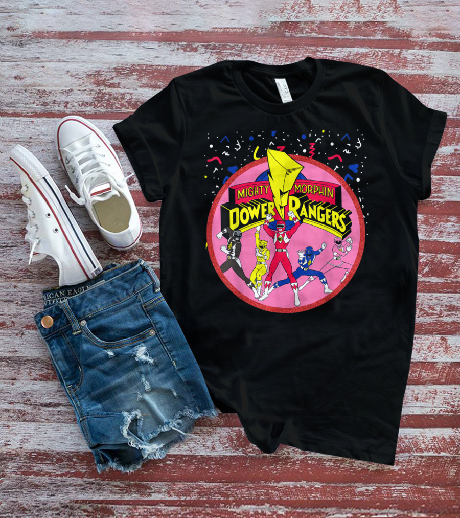 Mighty Morphin Power Rangers Pink Circle With Group T-Shirt