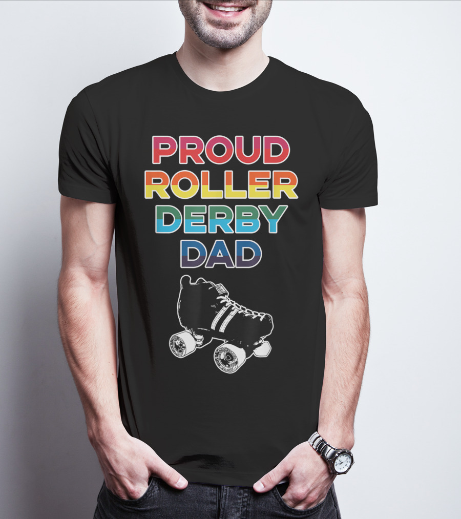 Proud Roller Derby Dad Pride Colorful Roller Skate T-Shirt