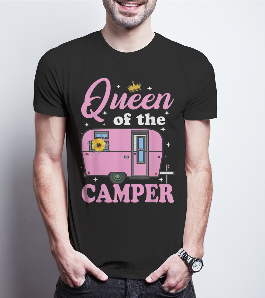 Queen Of The Camper Crowned Floral Retro Caravan Camping Outdoor T-Shirt