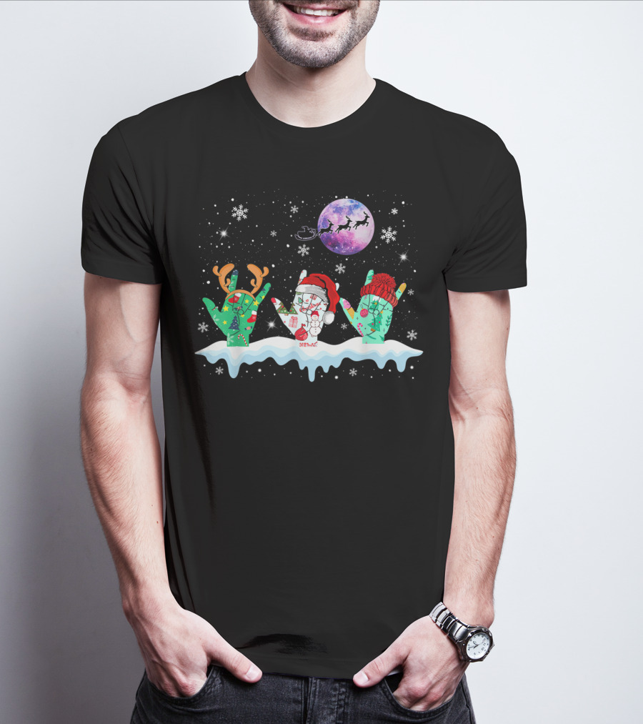 Sign Language Christmas Reindeer Santa Moon Snowflakes T-Shirt