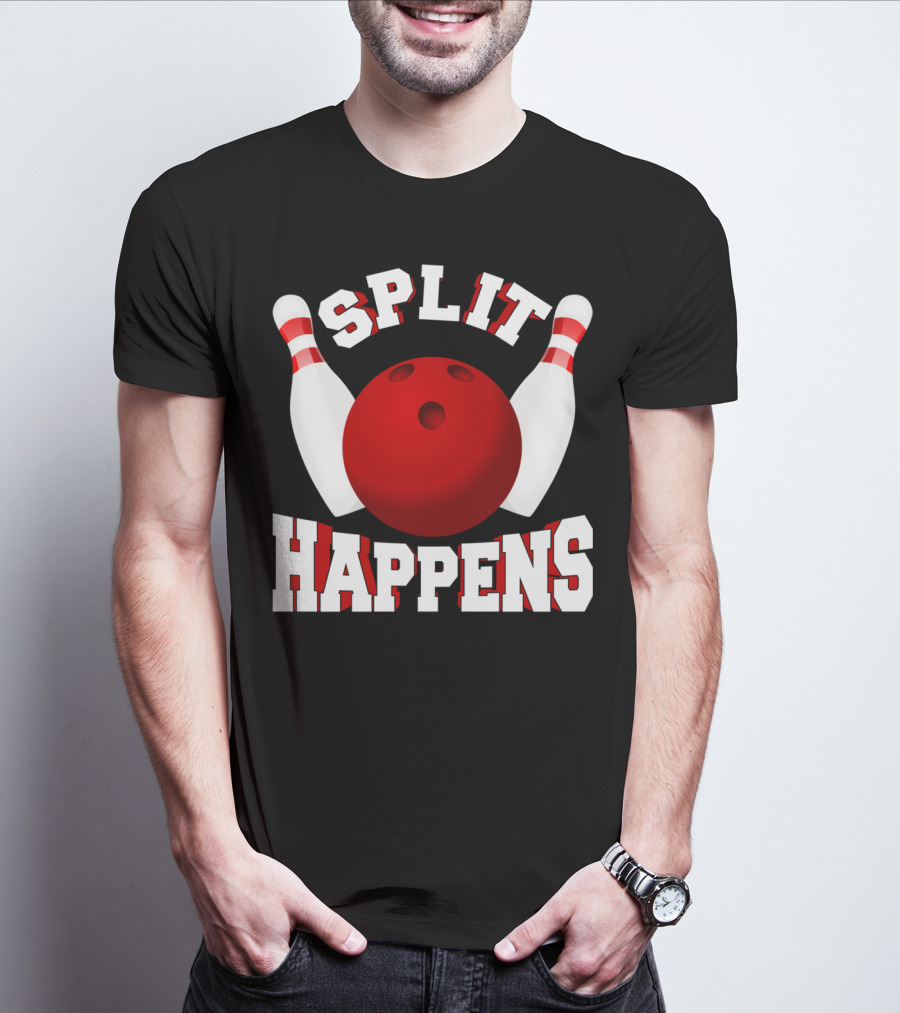 Split Happens Bowling Team Bowlers Joke Red Ball Pins T-Shirt