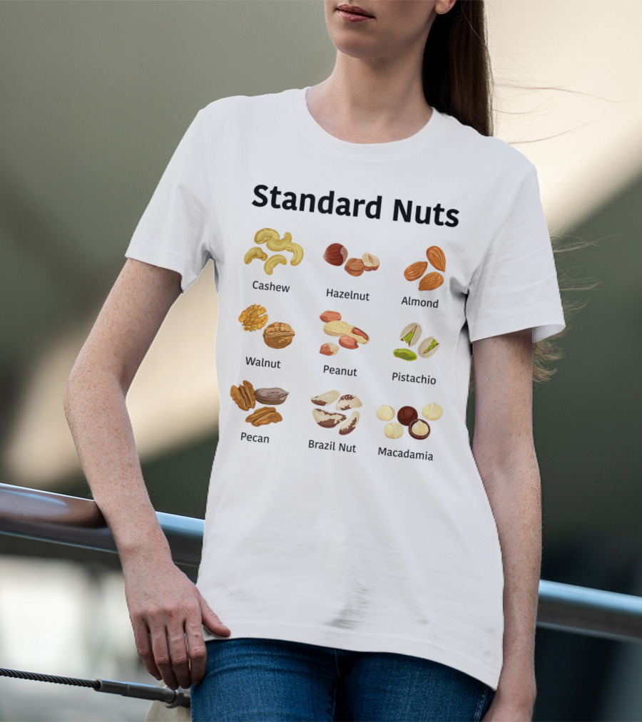 Standard Nuts Youth Cashew Hazelnut Almond Walnut Peanut Pistachio Pecan Brazil Nut Macadamia Lots Of Colors T-Shirt