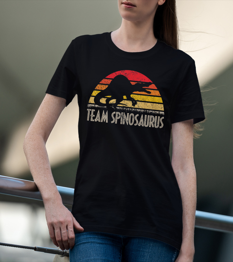 Team Spinosaurus Retro Sunset Silhouette Dinosaur T-Shirt