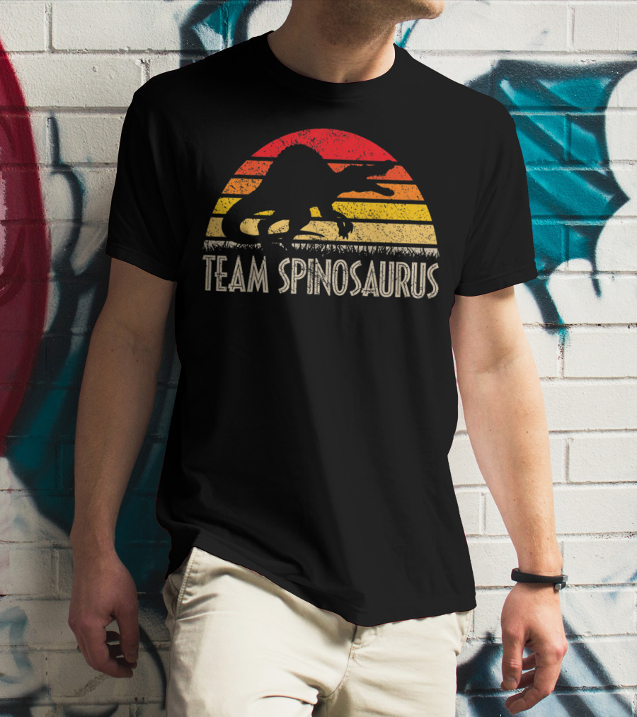 Team Spinosaurus Retro Sunset Silhouette Dinosaur T-Shirt