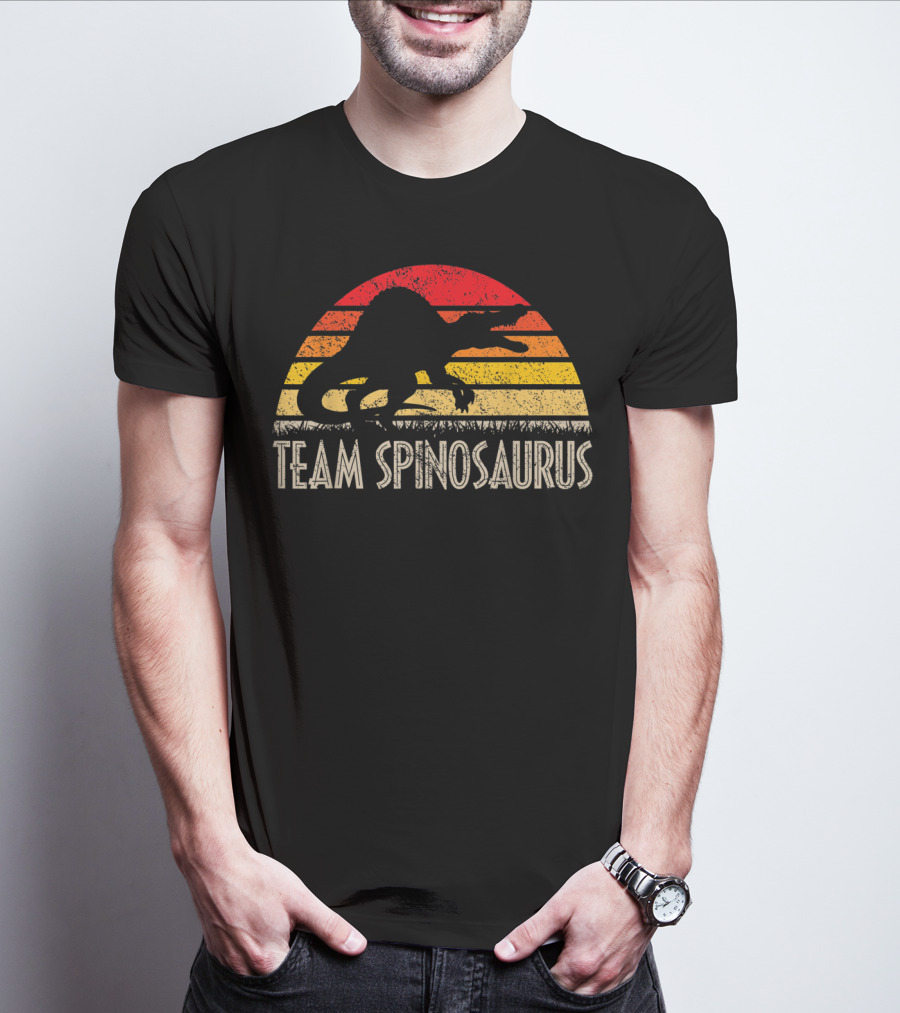 Team Spinosaurus Retro Sunset Silhouette Dinosaur T-Shirt