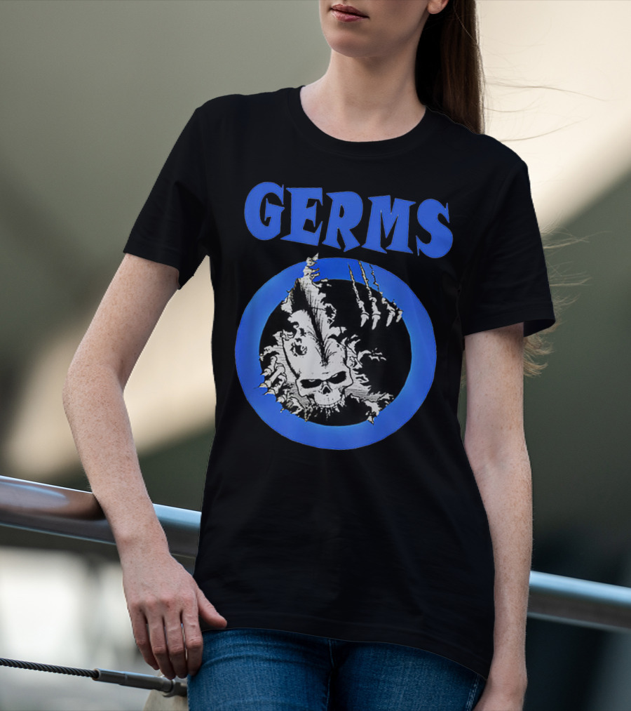 Germs Punk Rock Cool Skull Symbol With Blue Circle T-Shirt