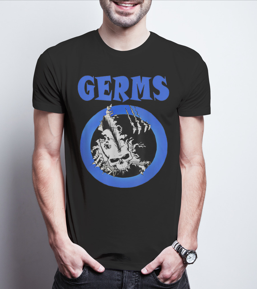 Germs Punk Rock Cool Skull Symbol With Blue Circle T-Shirt
