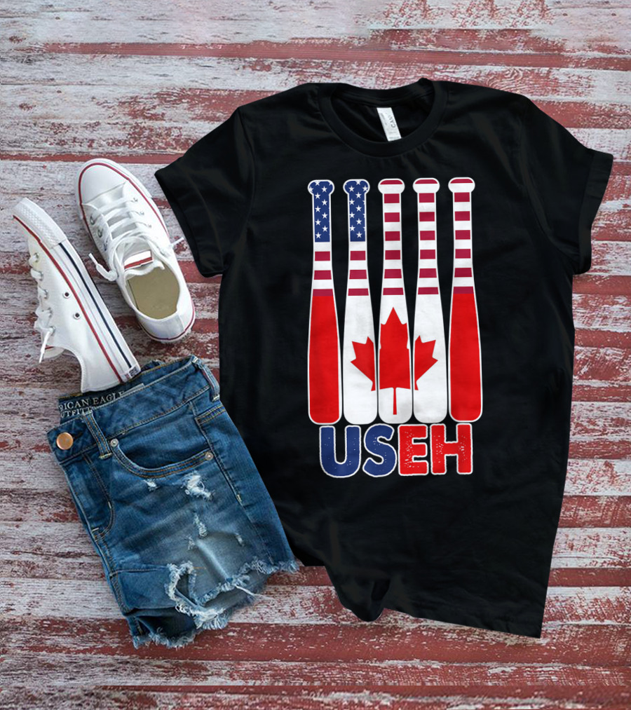 Useh America Canada Flag Baseball Bats Canada Day T-Shirt