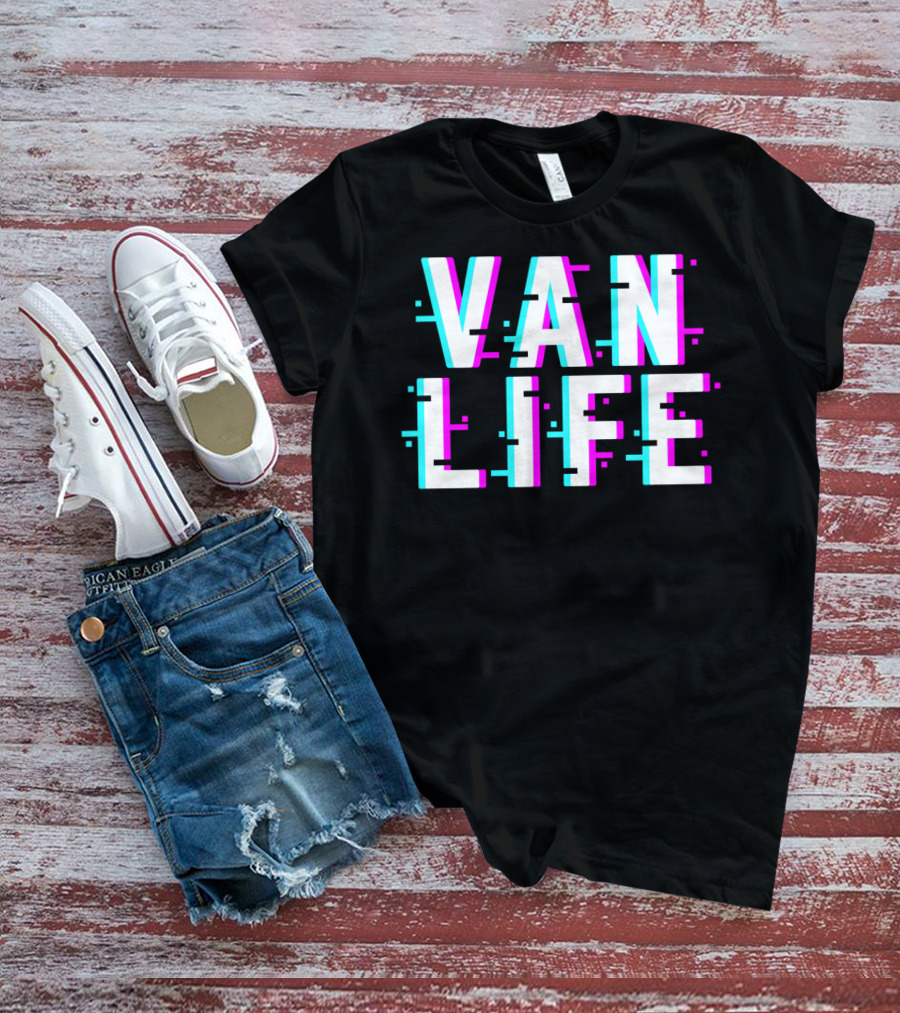 Van Life Camper Van Glitch Typography T-Shirt