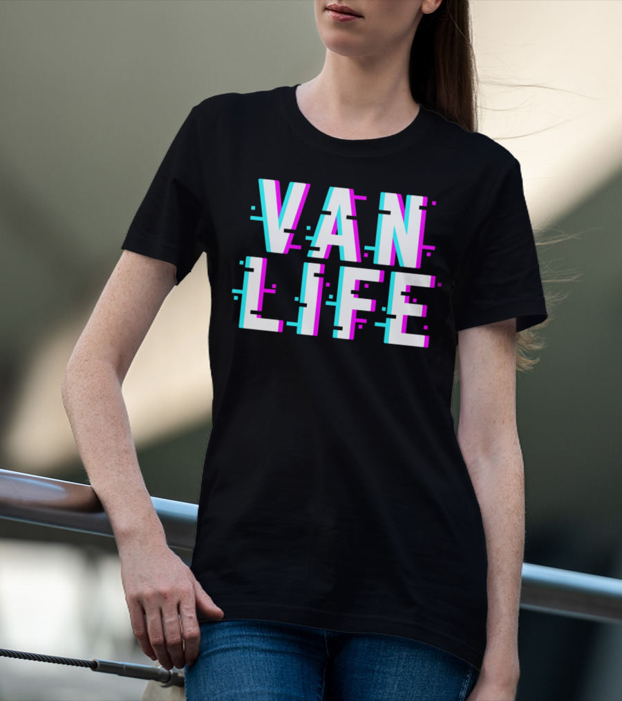 Van Life Camper Van Glitch Typography T-Shirt