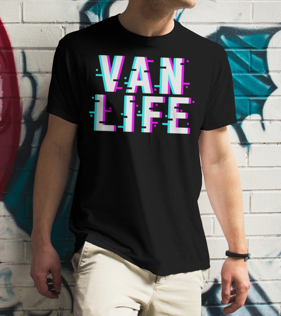 Van Life Camper Van Glitch Typography T-Shirt