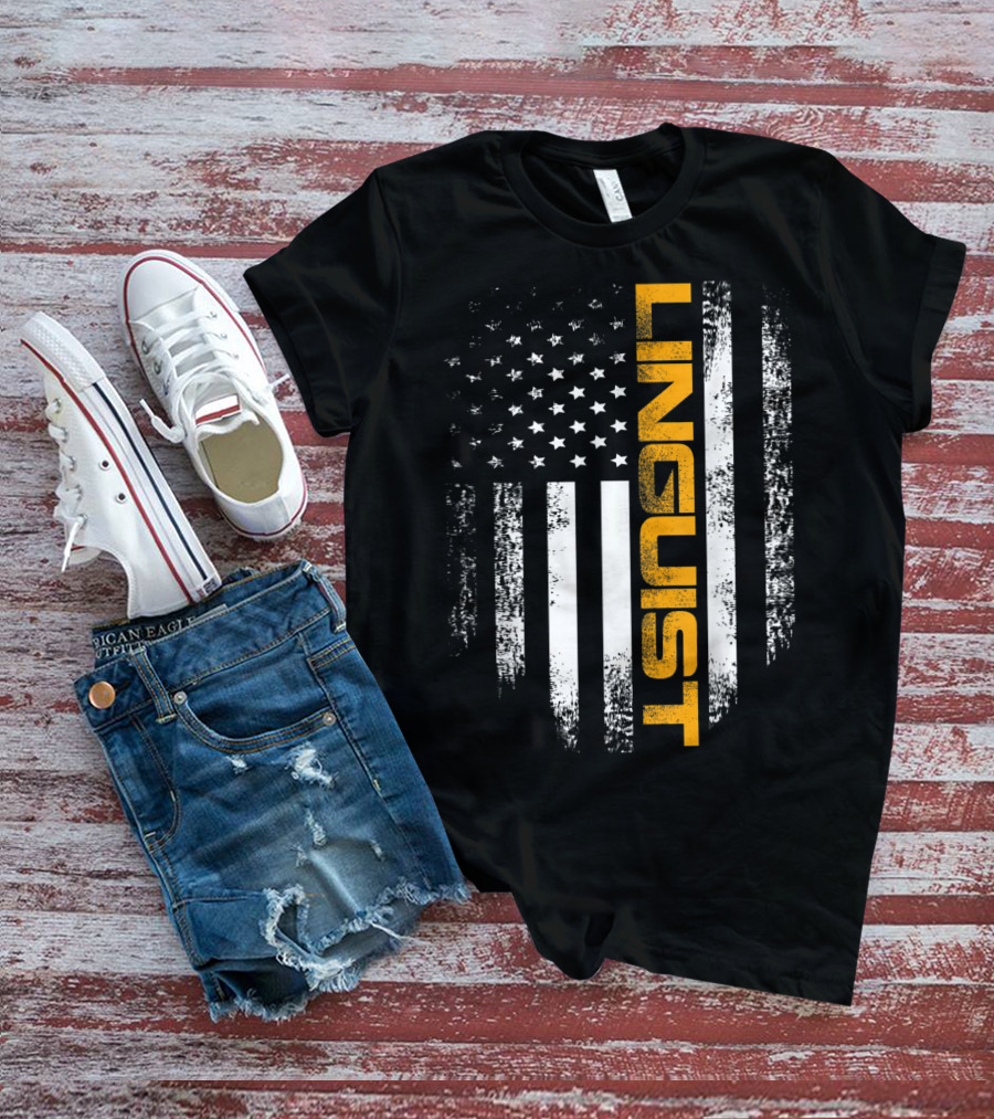 Vintage American USA Flag Linguist Cool T-Shirt