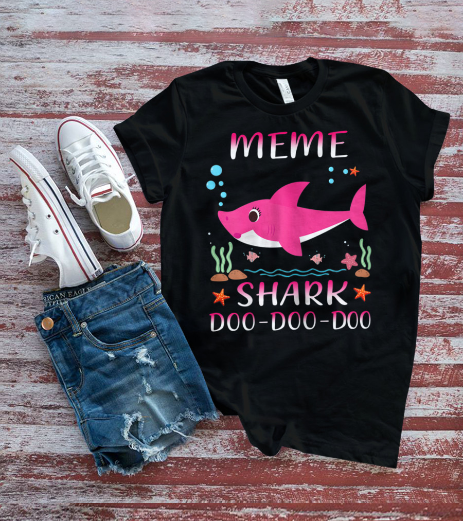 Meme Shark Doo-Doo-Doo Pink Cartoon T-Shirt