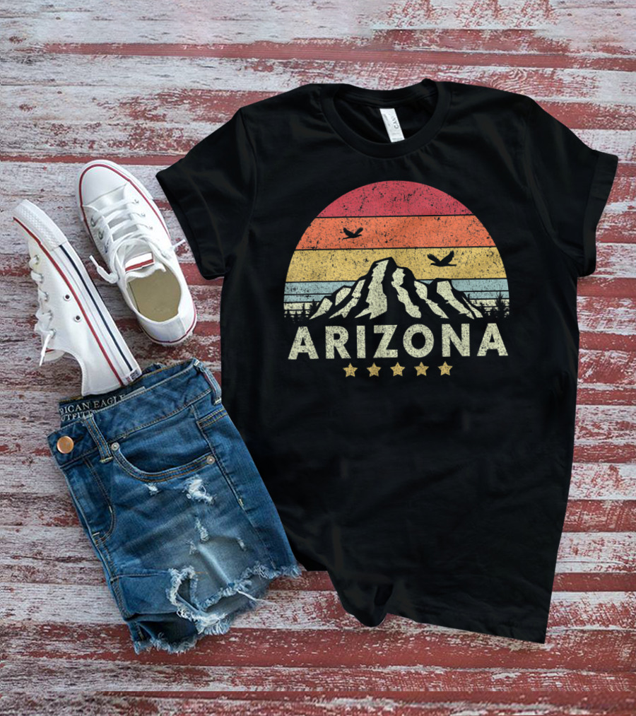 Arizona Retro Mountain And Sunset With Stars T-Shirt